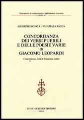 Concordanza dei �Versi puerili� e delle poesie varie di Giacomo Leopardi. Concordanza, lista di frequenza, indici